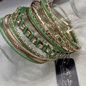 Kendall & James set of 13 Gold-tone and Green Bangle bracelets